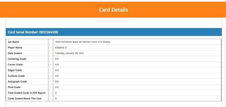 Pokemon 1999 Base 1st Edition Kadabra 32/102 BGS 9 MINT (Graded Card)