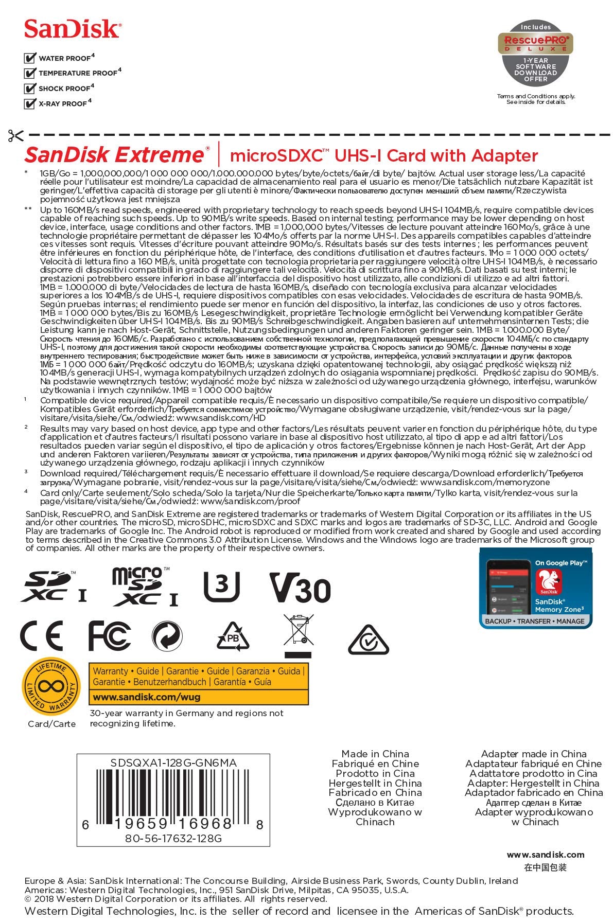 SanDisk 128GB Extreme microSD UHS-I Card with Adapter - U3 A2 - SDSQXA1-128G-GN6MA