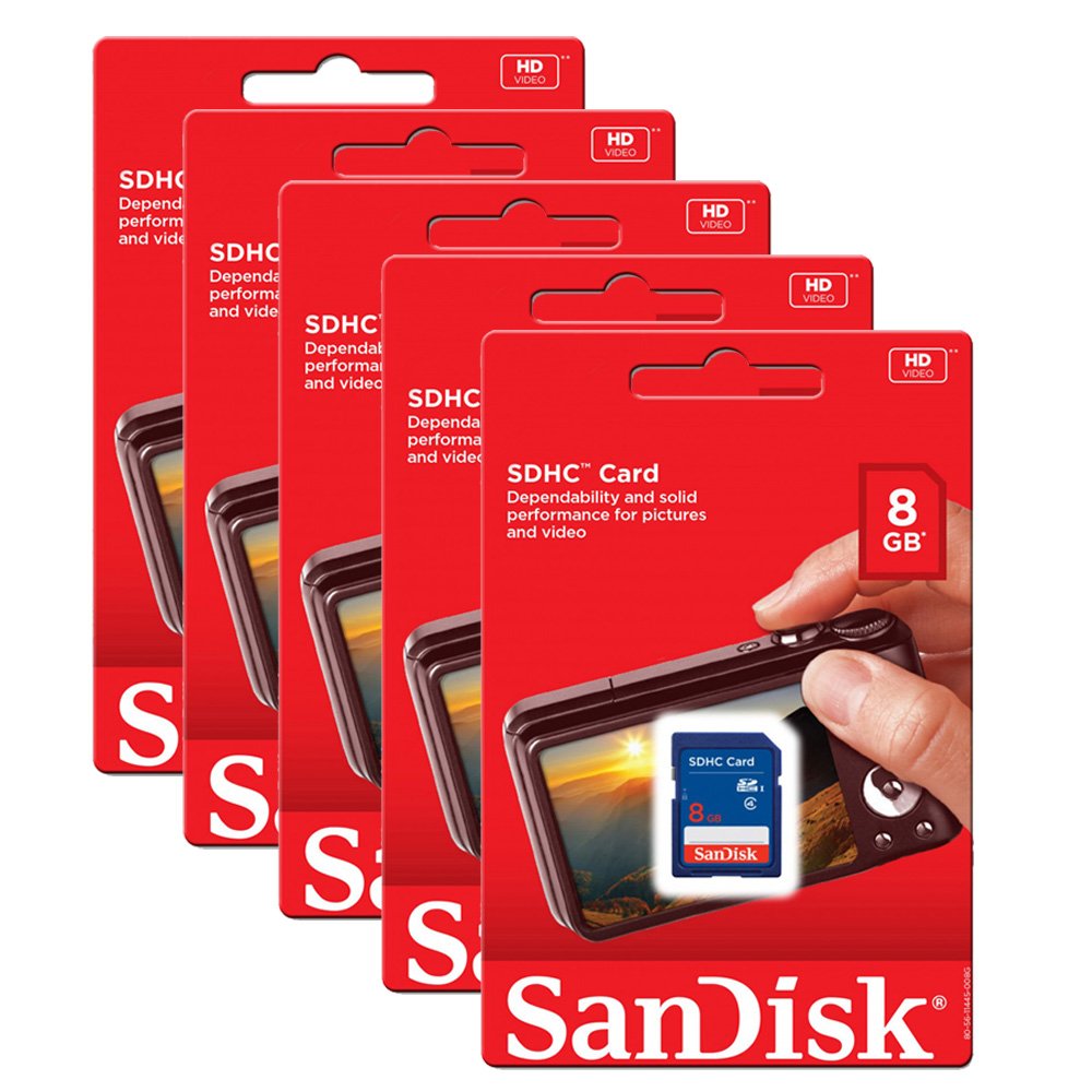 SanDisk 8GB SDHC Flash Memory Card SDSDB-008G (Pack of 5)