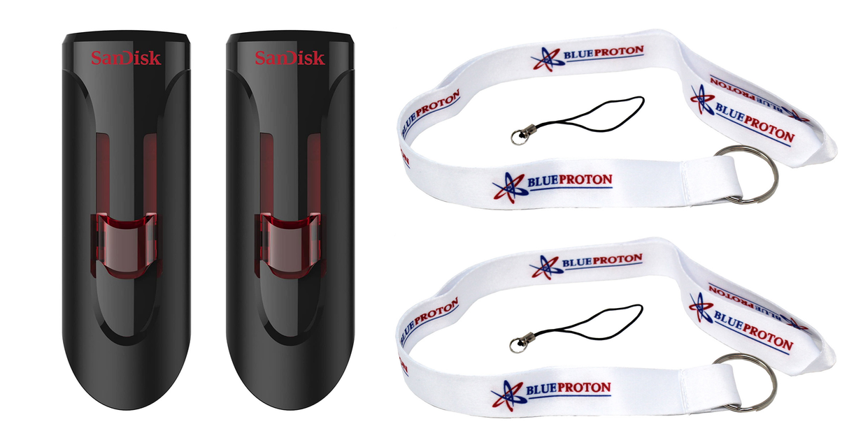 SanDisk Cruzer Glide 256GB USB 3.0 Flash Drive SDCZ600-256G-G35 with BlueProton Lanyard (Pack of 2, 512MB Total Storage)