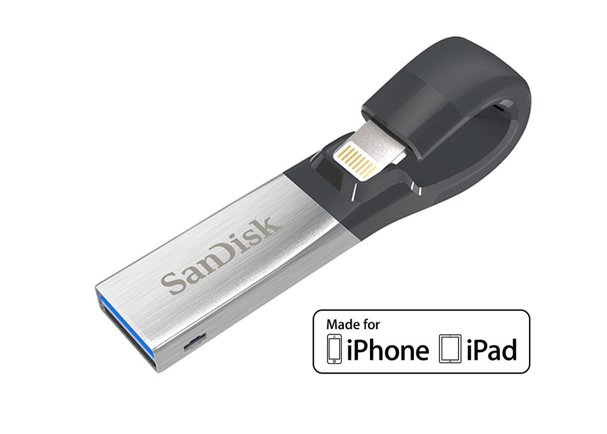 SanDisk iXpand Flash Drive, 128GB, for iPhone and iPad, Black/Silver (SDIX30C-128G-GN6NE)