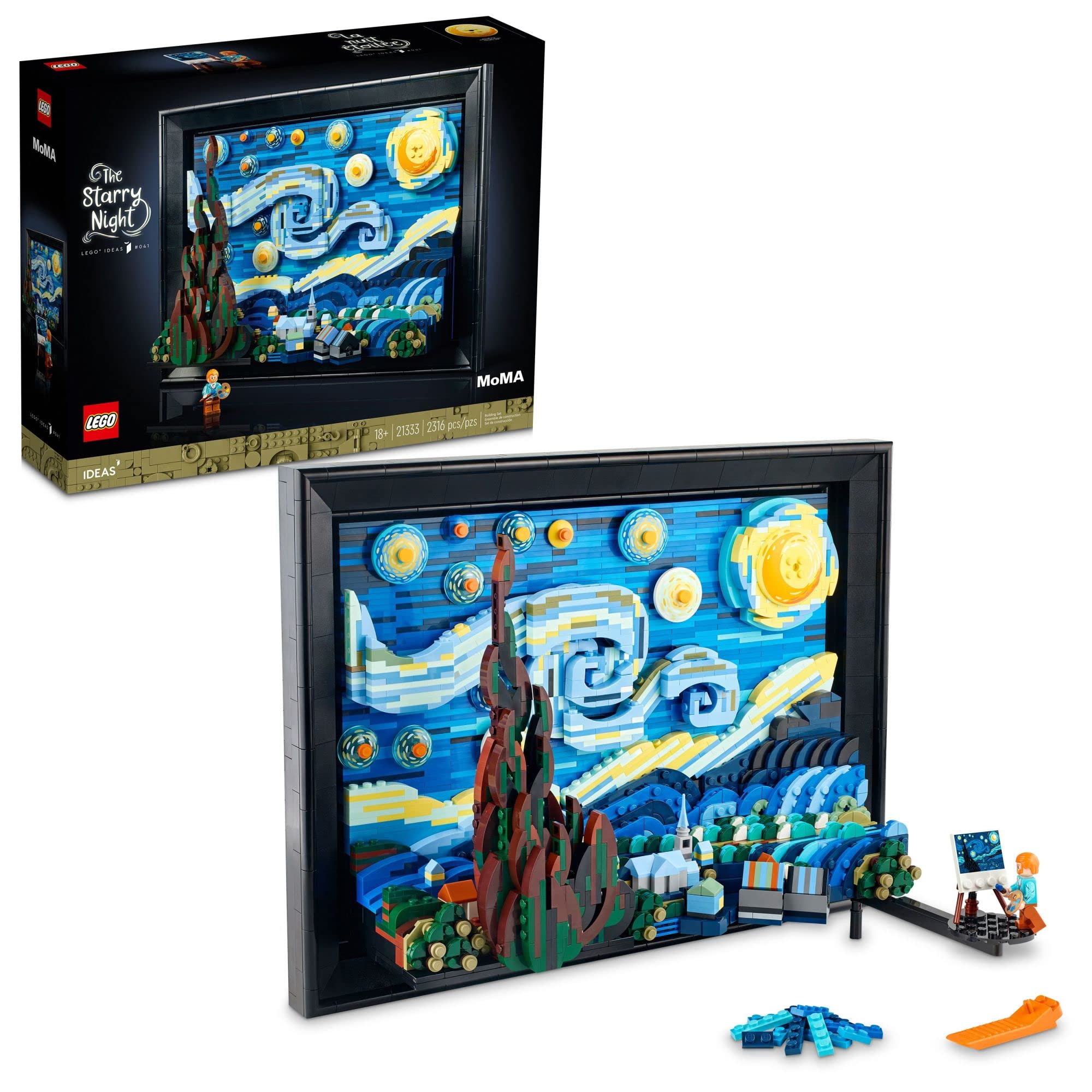 LEGO Ideas Vincent Van Gogh - The Starry Night 21333, Unique 3D Wall Art Home Décor Piece with Artist Minifigure, Creative Crafts Set for Adults