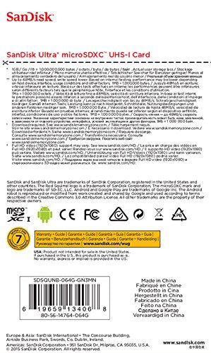 Sandisk Ultra 64 GB Micro SDHC/Micro SDXC UHS-I Card Up to 48MB/s (SDSQUNB-064G-GN3MN)