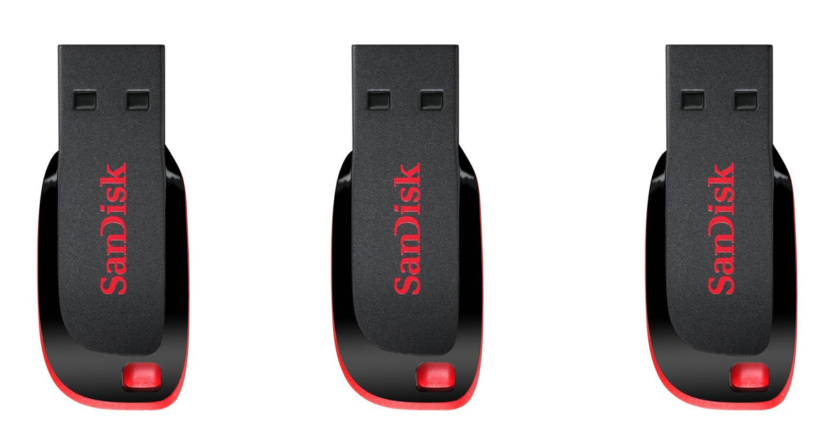 SanDisk 32GB Cruzer Blade USB 2.0 Flash Drive (SDCZ50-032G) Pack of 3