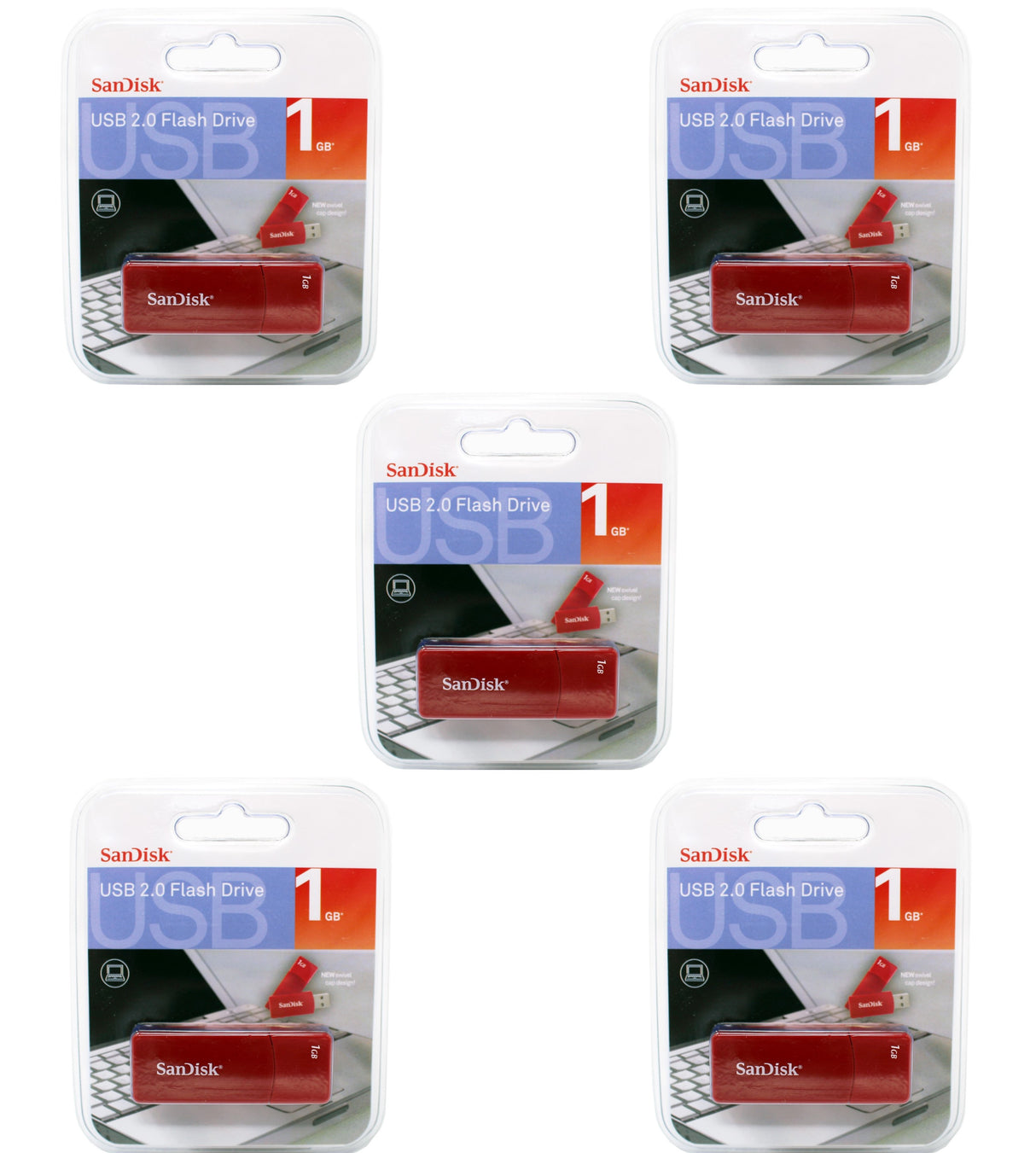 SanDisk CZ20 1GB USB 2.0 Flash Drive - SDCZ20-1024-P36 (Pack of Five)