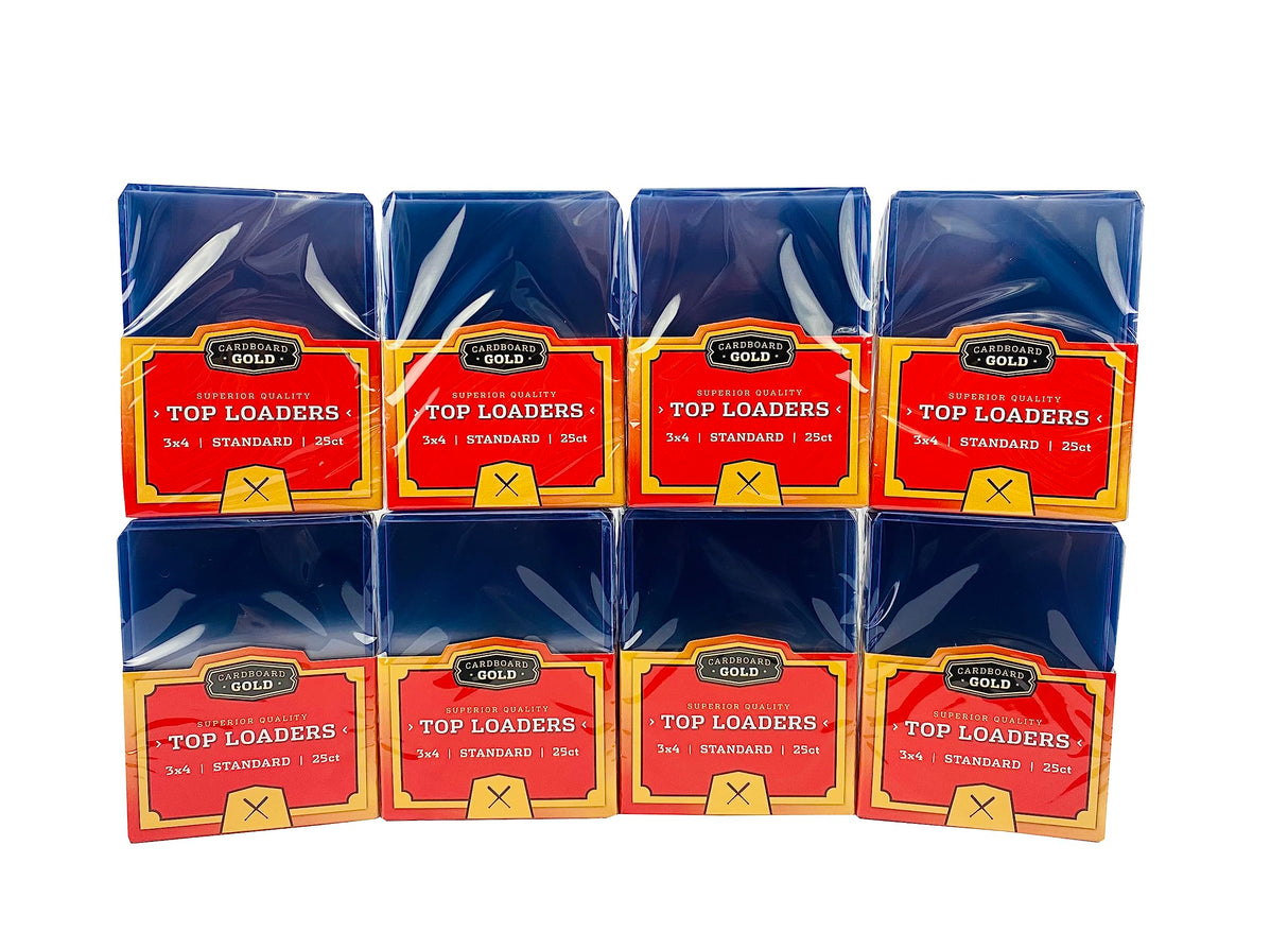 Cardboard Gold Top Loaders for Cards (8 Packs of 25ct) - Premium Baseball Card Protectors, Sports Card Holder, Hard Plastic Card Sleeves, Trading Card Case, Card Protector for Toploaders Storage