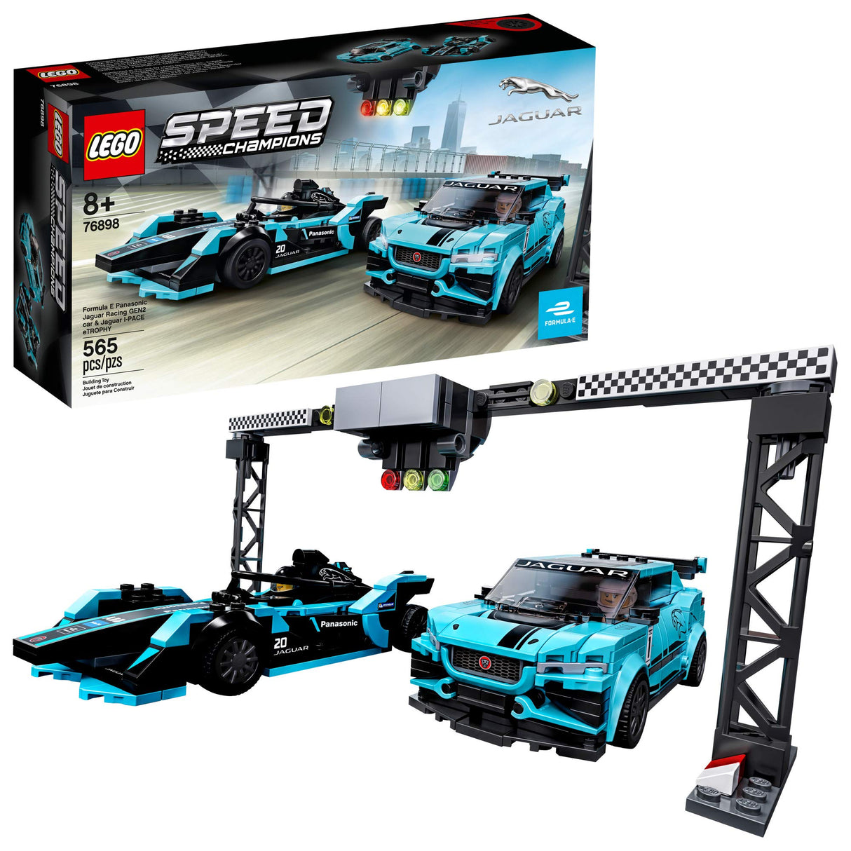 LEGO Speed Champions Formula E Panasonic Jaguar Racing Gen2 car and Jaguar I-PACE eTROPHY 76898 Building Kit, New 2020 (565 Pieces)