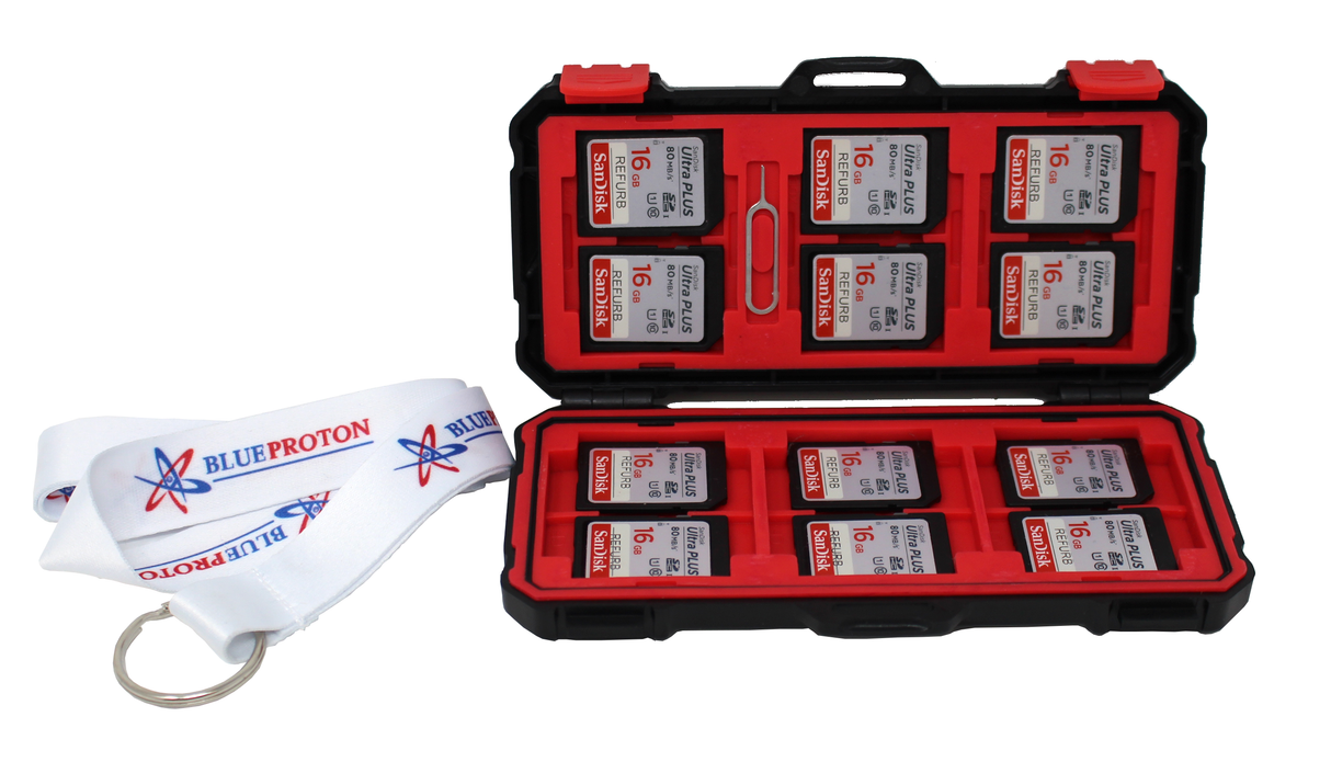 12-Pack SanDisk 16GB Ultra PLUS (SDSDUSC-016G) SDHC Card in Polycarbonate Carrying Case with BlueProton Lanyard (Refurbished)