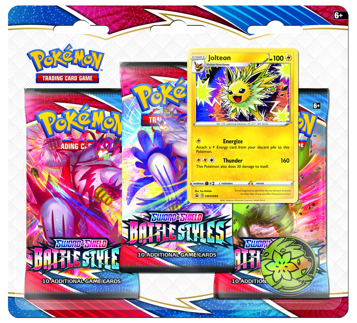 Pokemon TCG: Sword & Shield Battle Styles Blister Pack with 3 Booster Packs (Random Draw, one of Evee or Jolteon)