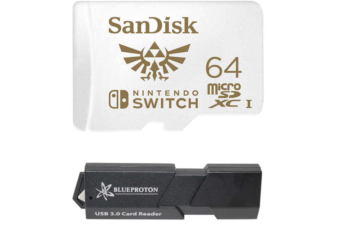 SanDisk 64GB MicroSDXC UHS-I Card for Nintendo Switch & BlueProton USB 3.0 MicroSDXC Card Reader