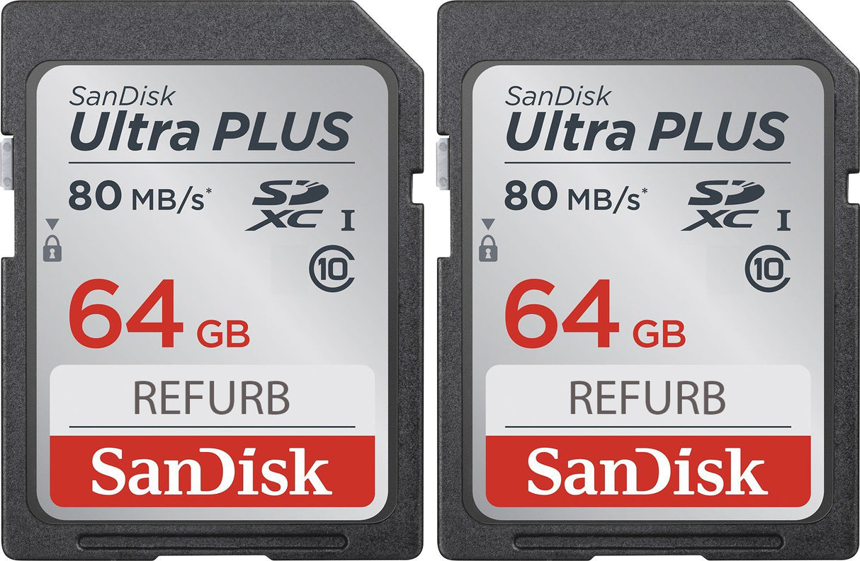 SanDisk ULTRA PLUS 64GB SDXC Card UHS-I Class 10 80MB/s SDSDUNC-064G-GN6IN 2-Pack (Certified Refurbished)