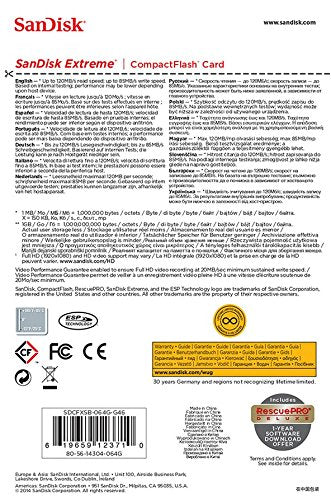 SanDisk Extreme 64GB CompactFlash Memory Card (SDCFXSB-064G-G46)