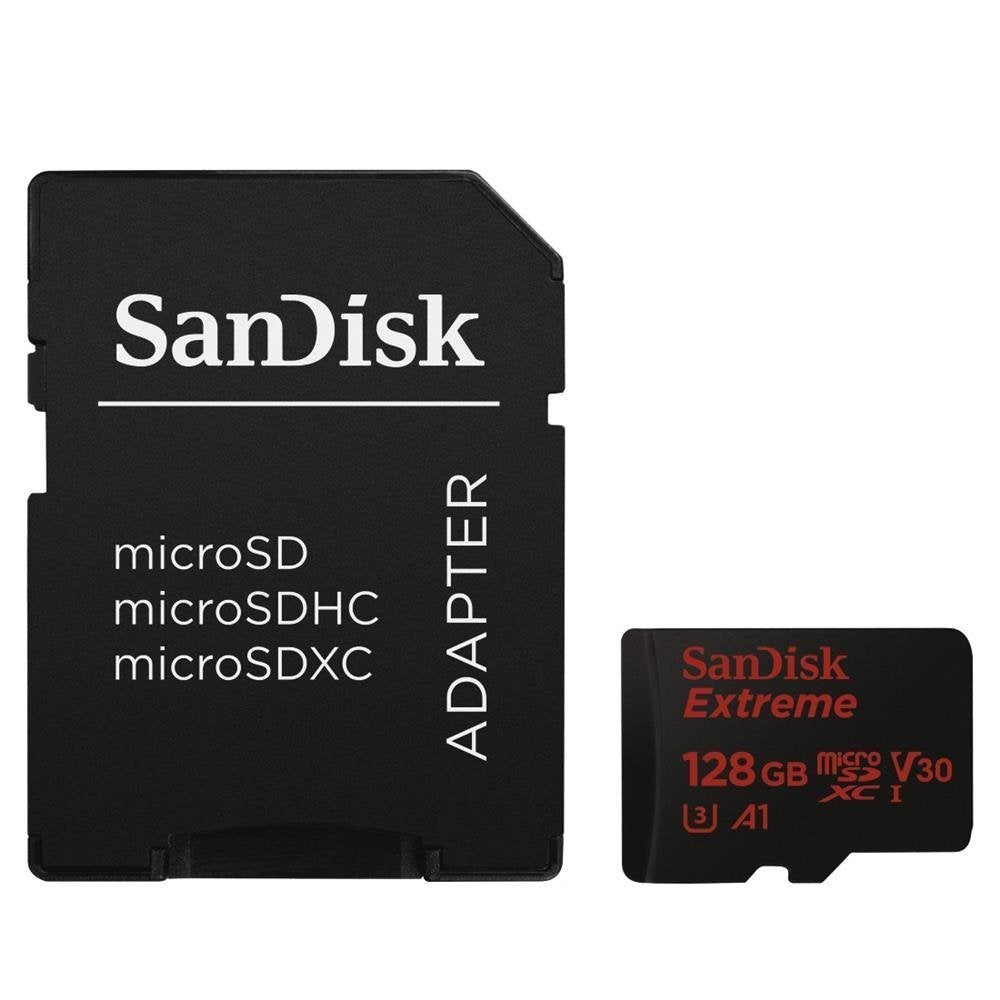 SanDisk Extreme PRO microSDXC Memory Card Plus SD Adapter up to 100 MB/s, Class 10, U3, V30, A1-128 GB (D132) (SDSQXCG-128G-GN6MA)