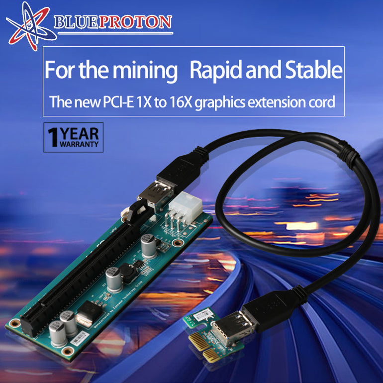 BlueProton ARGtek PCI-E 1x to16x Riser Card with 60cm USB 3.0 (Made by Foxconn) x8 Pack