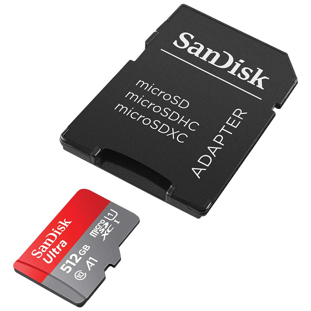 SanDisk 512GB Ultra MicroSDXC UHS-I Memory Card with Adapter - 100MB/s, C10, U1, Full HD, A1, Micro SD Card - SDSQUAR-512G-GN6MA
