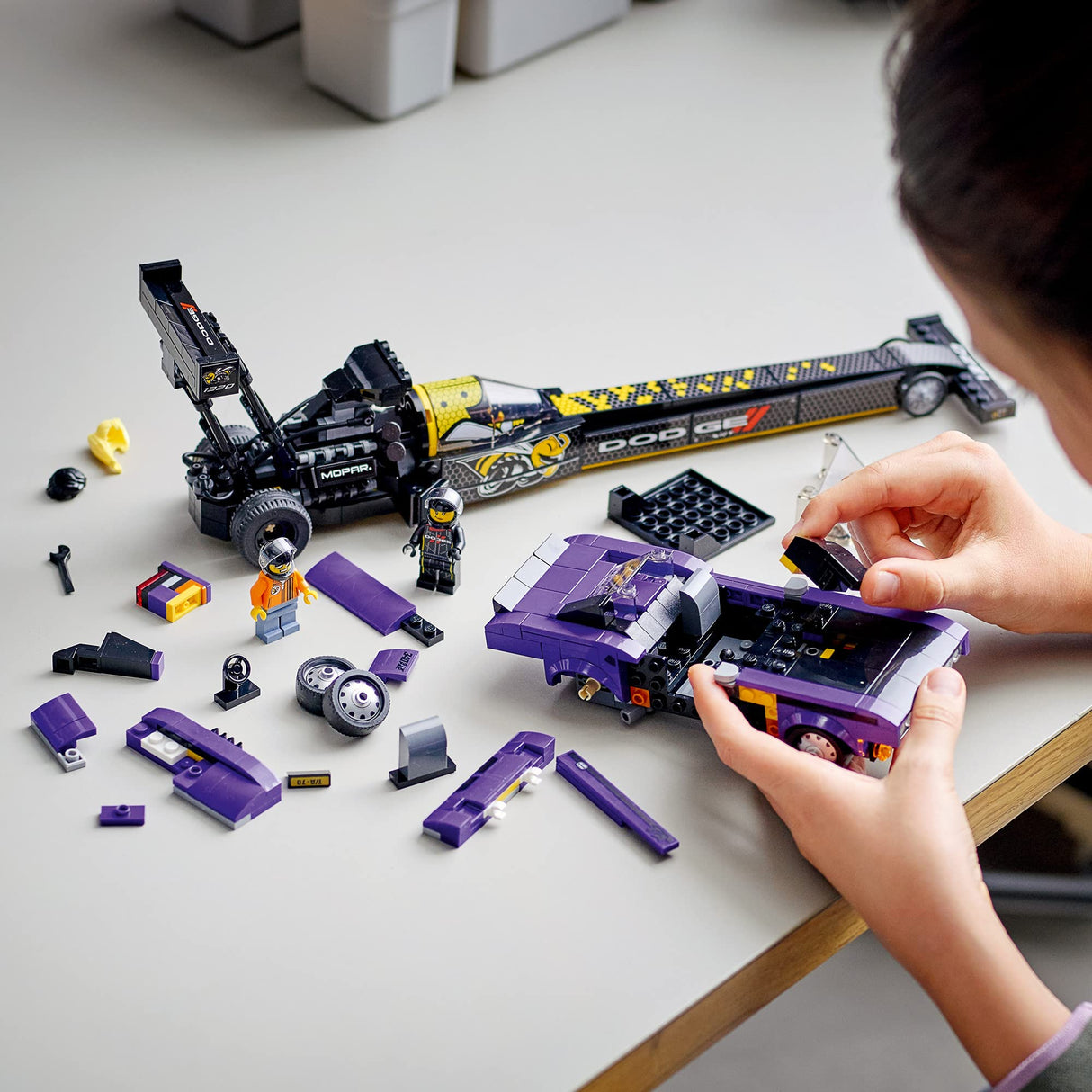 LEGO Speed Champions Mopar Dodge//SRT Top Fuel Dragster and 1970 Dodge Challenger T/A 76904 Building Toy; New 2021 (627 Pieces) (Open Box, Like New)