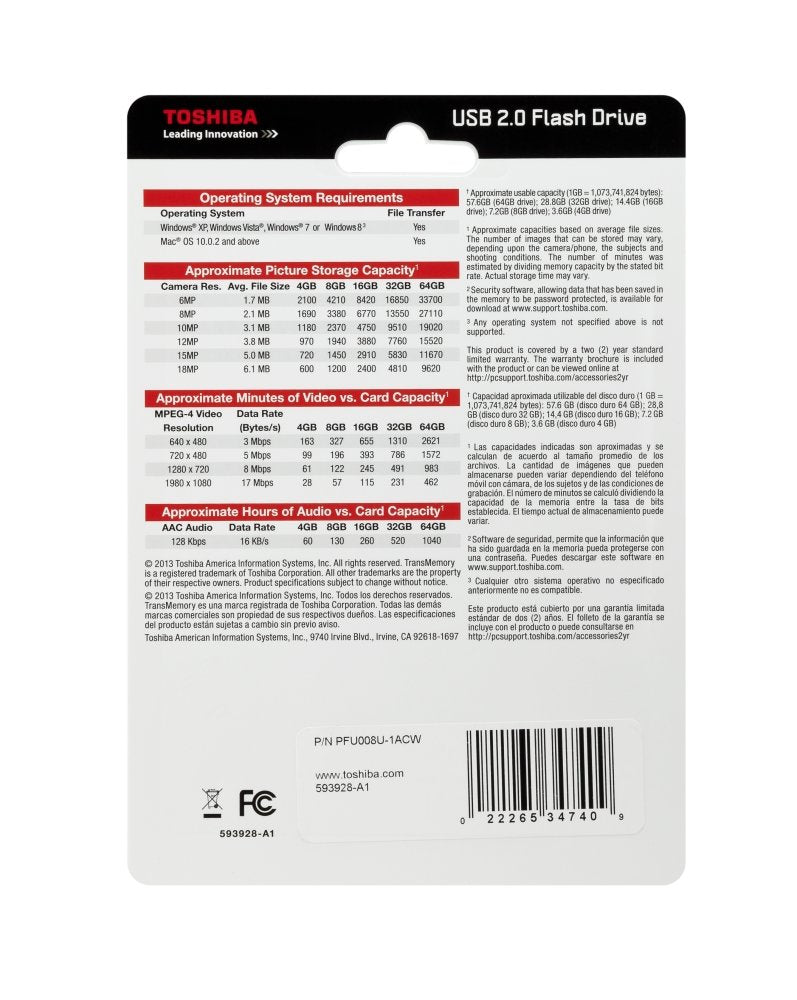 Toshiba TransMemory USB 2.0 Flash Drive, 8GB (PFU008U-1ACW)