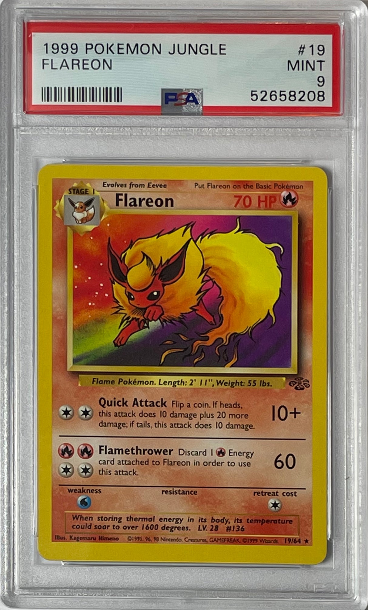Pokemon 1999 Jungle 1st Edition Flareon 19/64 PSA 9 MINT (Graded Card)