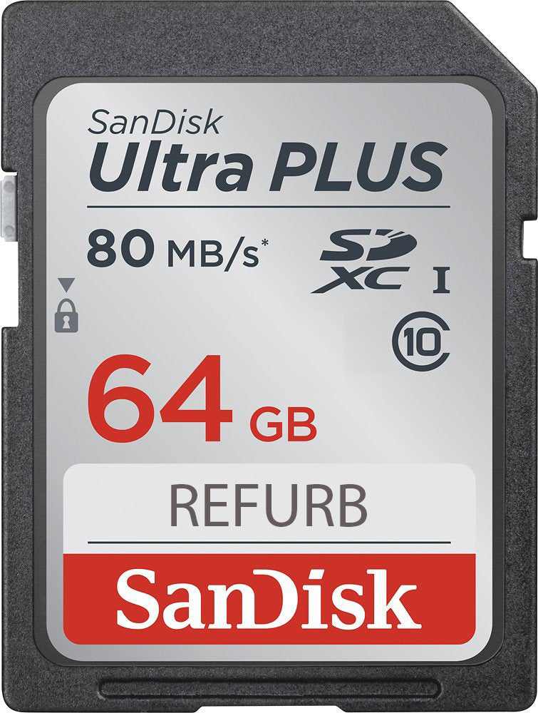 SanDisk ULTRA PLUS 64GB SDXC Card UHS-I Class 10 80MB/s SDSDUNC-064G-GN6IN 2-Pack (Certified Refurbished)