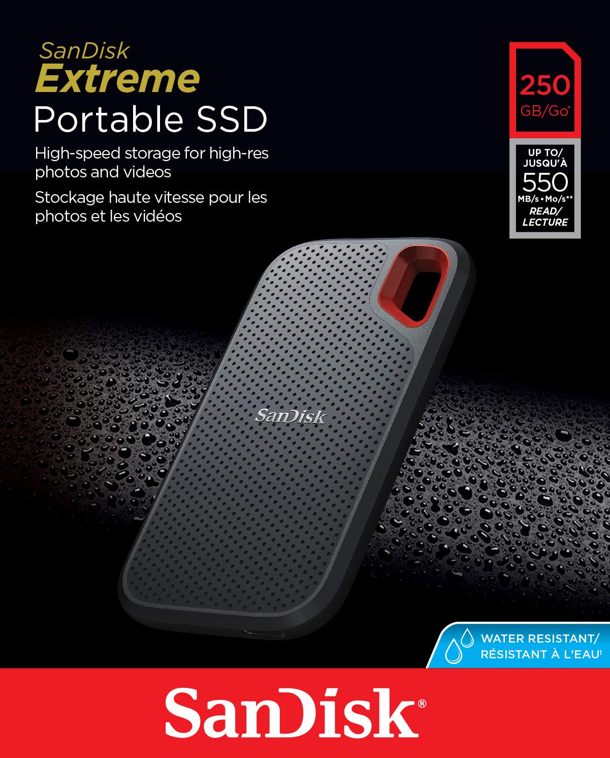 SanDisk 250GB Extreme Portable External SSD - Up to 550MB/s - USB-C, USB 3.1 - SDSSDE60-250G-G25