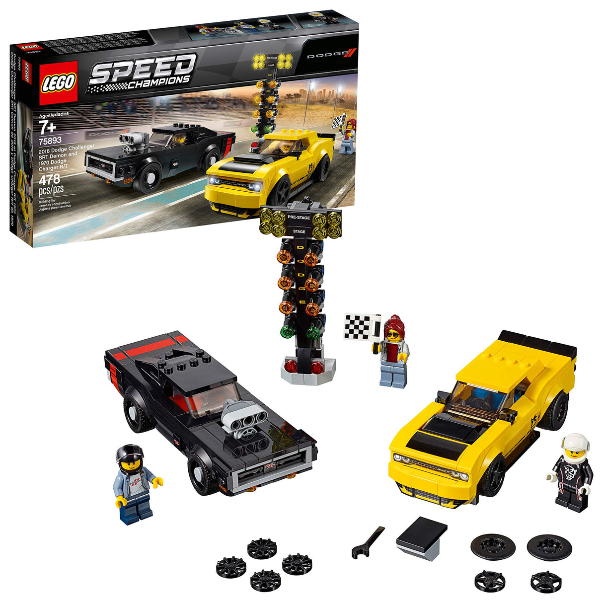 LEGO Speed Champions 2018 Dodge Challenger SRT Demon and 1970 Dodge Charger R/T 75893 (478 Piece)