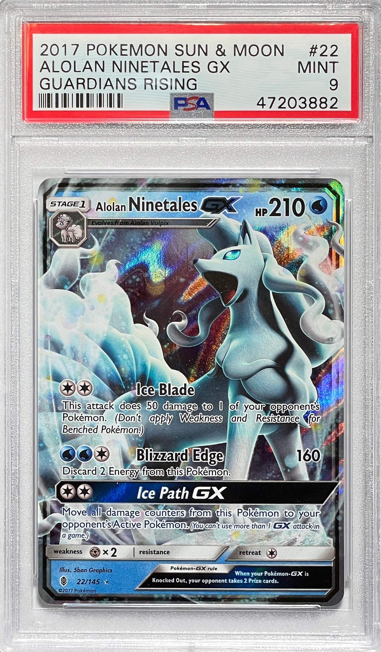 Pokemon 2017 Sun & Moon Guardians Rising Alolan Ninetales 22/145 PSA 9 MINT (Graded Card)
