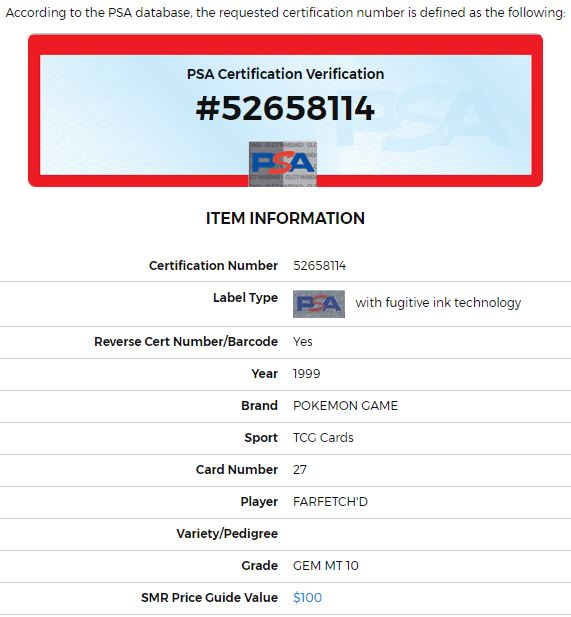 Pokemon 1999 Game Farfetch'd 27/102 PSA 10 GEM MINT (Graded Card)