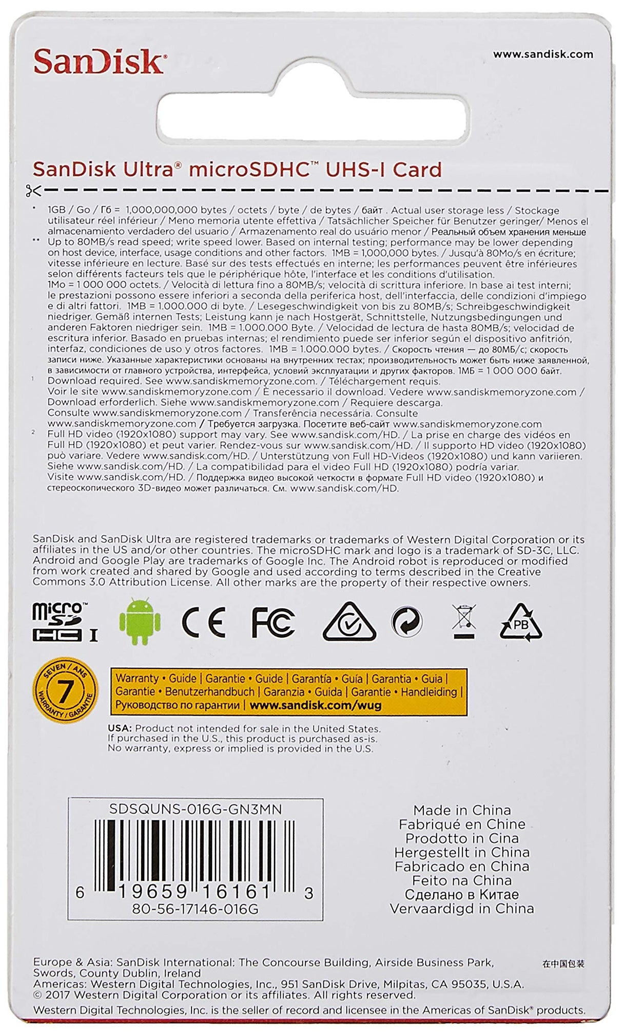 SanDisk Ultra SDSQUNS-016G-GN3MN 16GB 80MB/s UHS-I Class 10 microSDHC Card