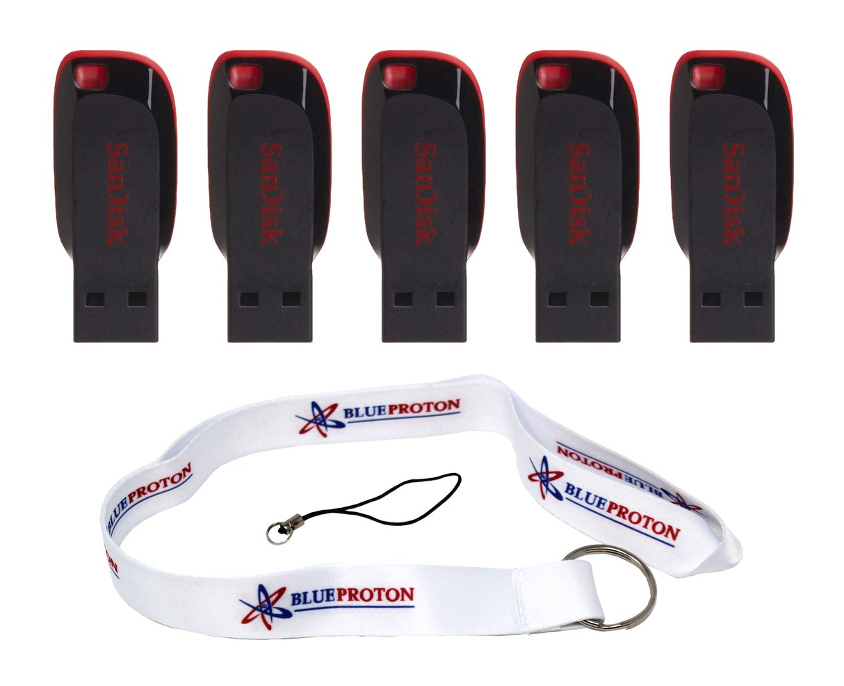 SanDisk 64GB Cruzer Blade USB 2.0 Flash Drive SDCZ50-064G (Pack of 5) w BlueProton Lanyard