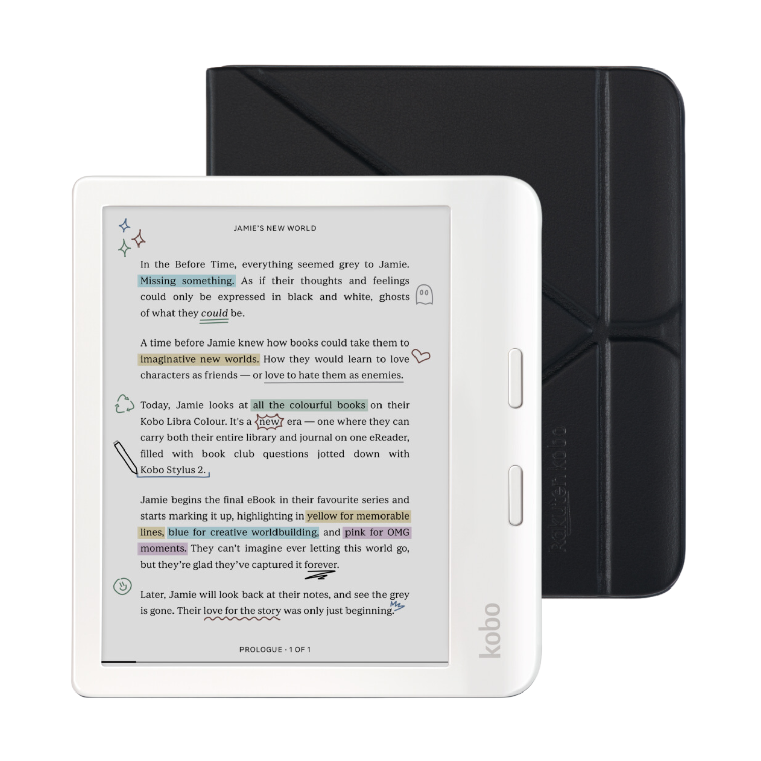 Kobo Libra Colour White eReader with Case Bundle