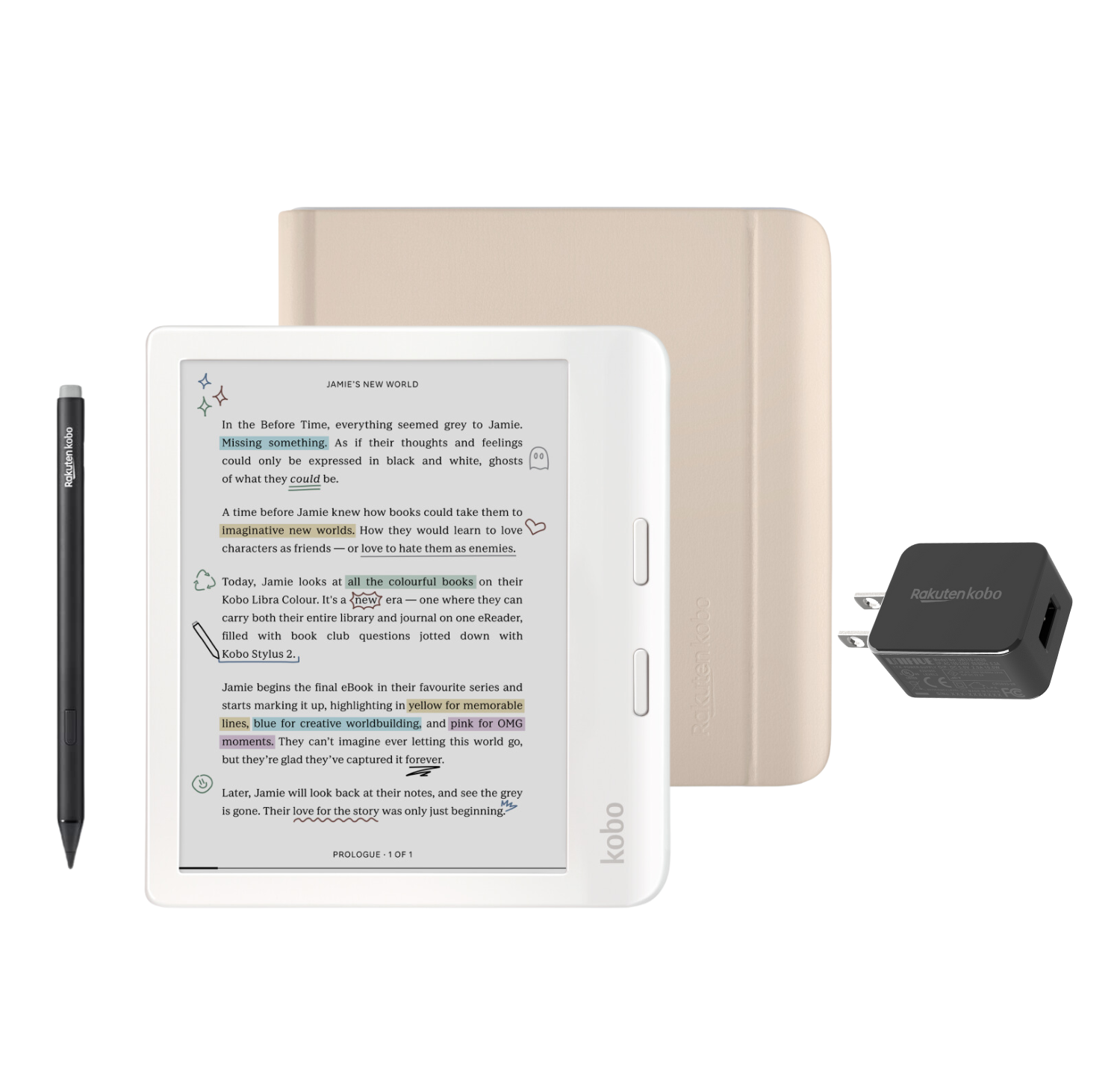 Kobo Libra Colour White eReader with Case Bundle