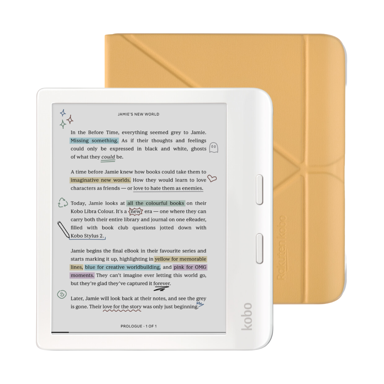 Kobo Libra Colour White eReader with Case Bundle