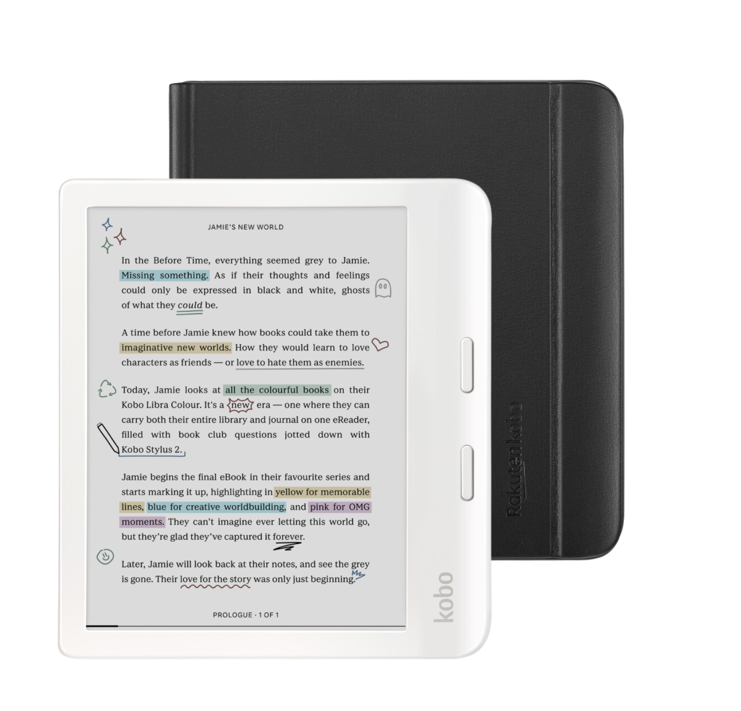 Kobo Libra Colour White eReader with Case Bundle