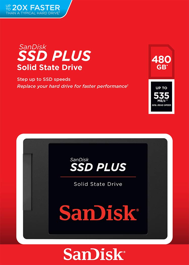 SanDisk SSD PLUS 480GB Internal SSD - SATA III 6 Gb/s, 2.5"/7mm - SDSSDA-480G-G26