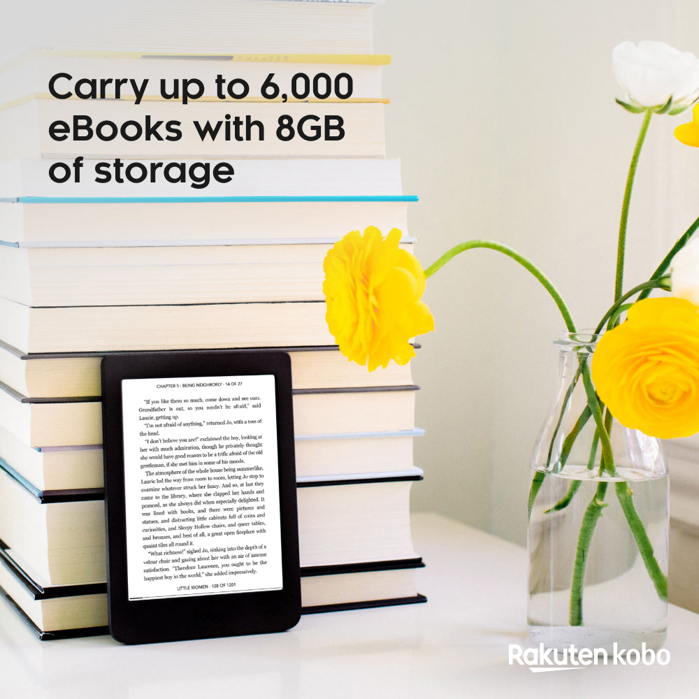 Kobo Nia | eReader | 6" Glare Free Touchscreen | Adjustable Brightness | Thin & Light | WIFI | 8GB of Storage | Carta E Ink Technology | Black (OPEN BOX, Like New)