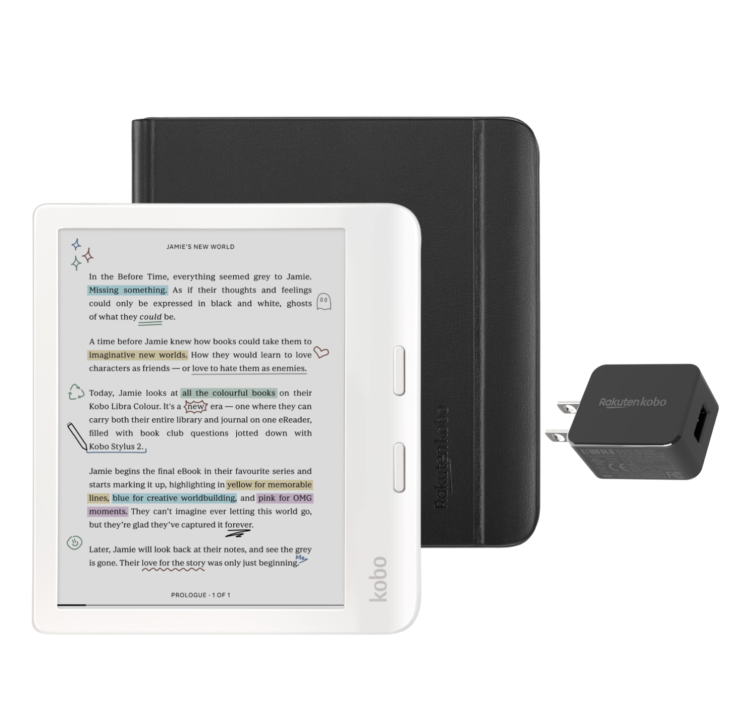 Kobo Libra Colour White eReader with Case Bundle