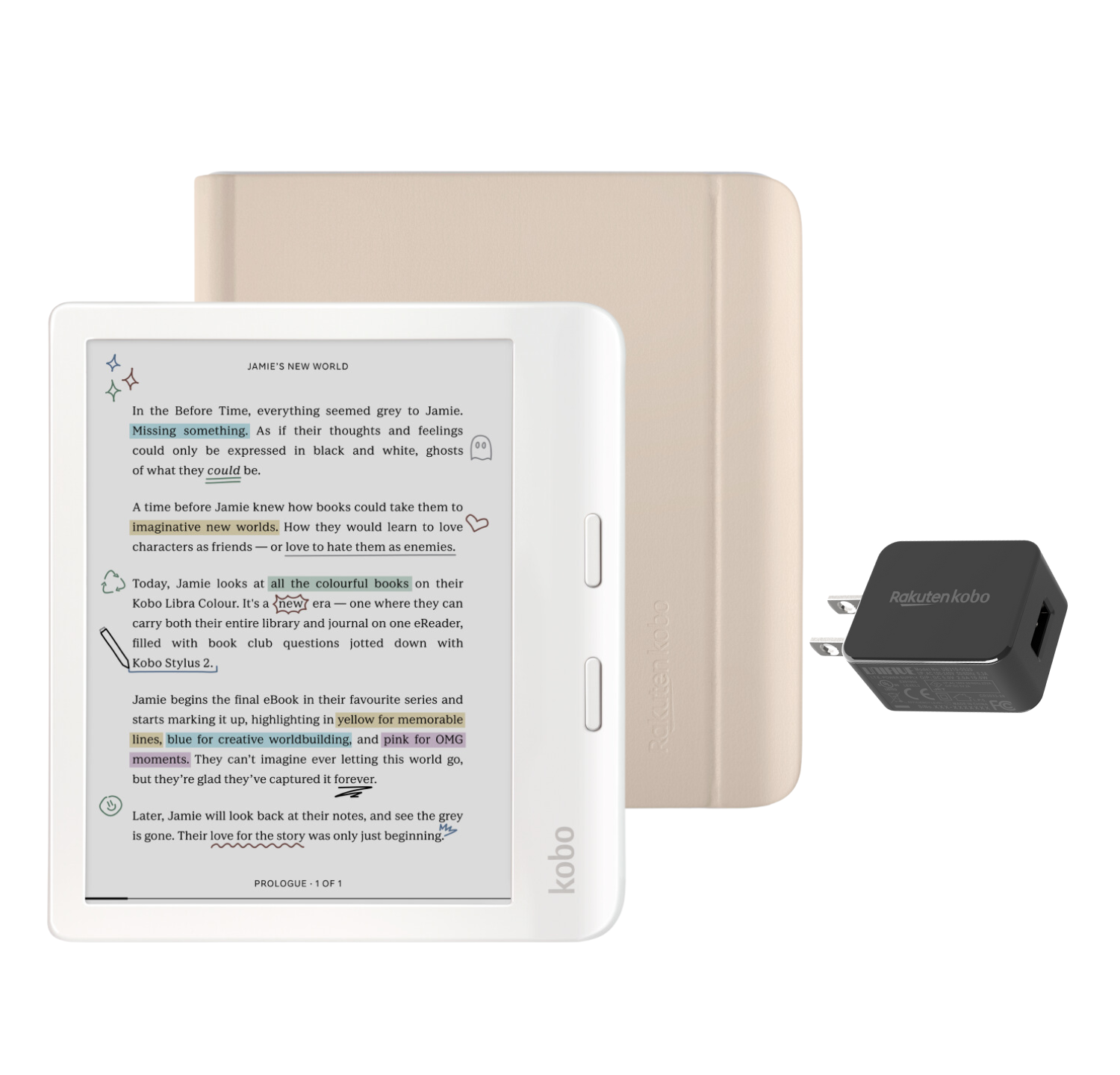 Kobo Libra Colour White eReader with Case Bundle