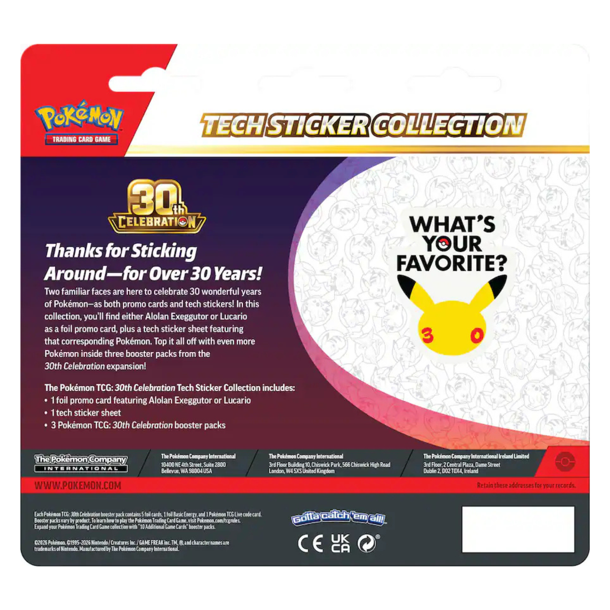 Pokemon 30th Celebration Tech Sticker Collection Art Set | Alolan Exeggutor and Lucario