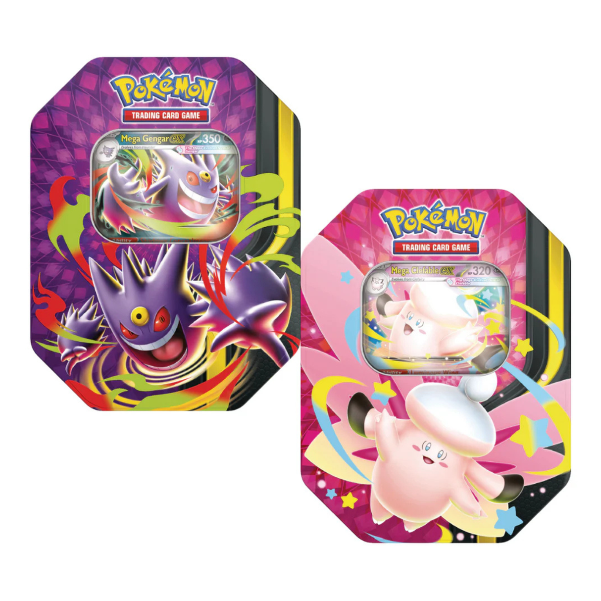 Pokemon Mega Moonlit Tins Art Set | Mega Gengar ex & Mega Clefable ex