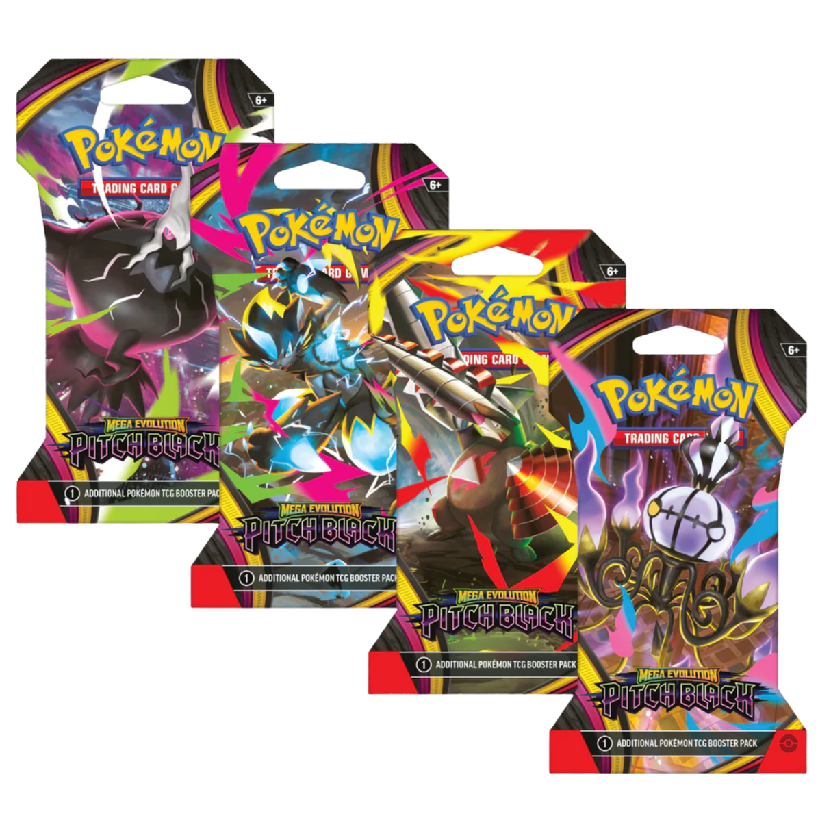 Pokemon ME5 Mega Evolution Pitch Black Art Set | 4 Sleeved Booster Packs (One of Each Artwork)