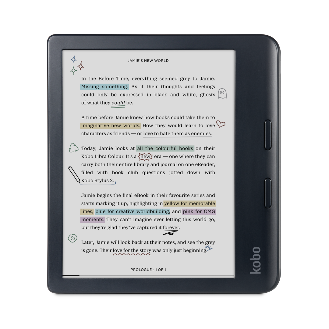 Kobo Libra Colour | eReader | 7" Glare-Free Colour E Ink Kaleido 3 Display | Dark Mode Option | Audiobooks | Waterproof | Black (Open Box, Like New)