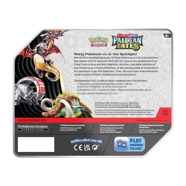 Pokemon Scarlet & Violet Paldean Fates Tin | Shiny Iron Treads ex