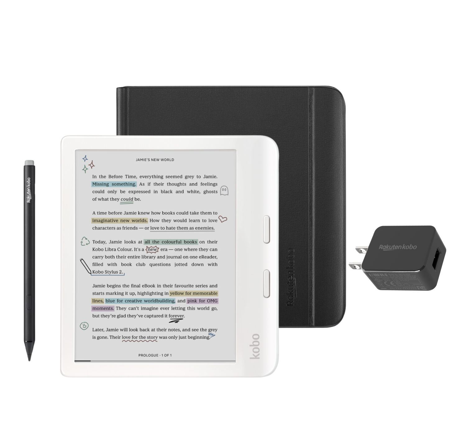 Kobo Libra Colour White eReader with Case Bundle