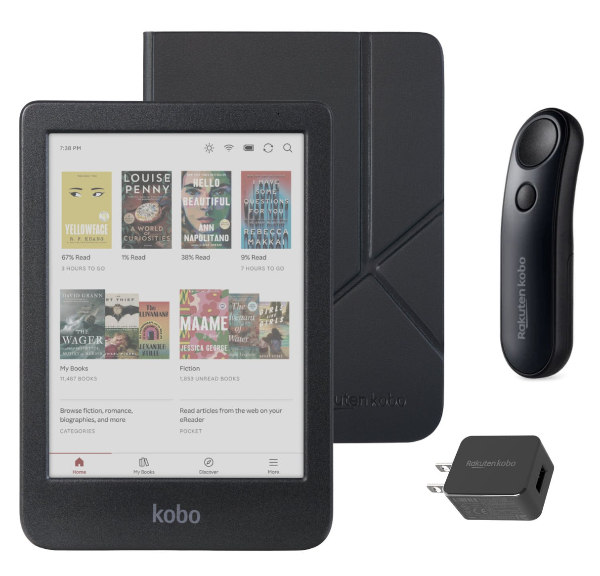 Kobo Clara Colour (Black) eReader with SleepCover & Black Remote Page Turner Bundle