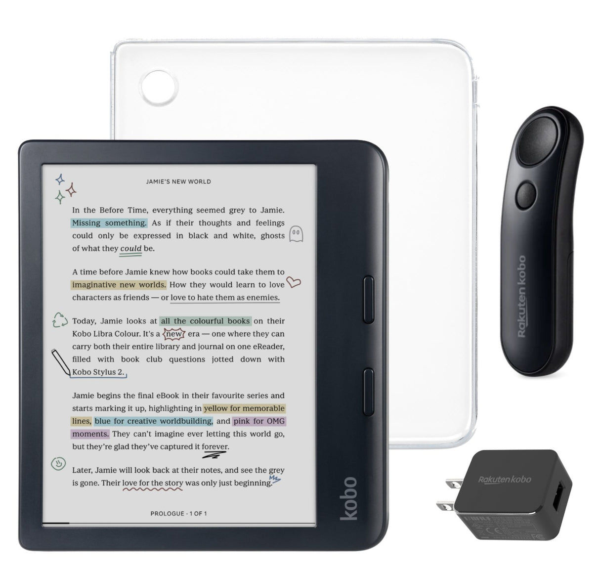 Kobo Libra Colour (Black) eReader with SleepCover & Black Remote Page Turner Bundle