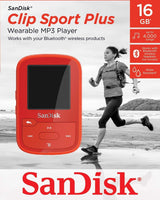 SanDisk 16GB Clip Sport Plus MP3 Player, Red - Bluetooth, LCD Screen, FM Radio - SDMX28-016G-G46R (Certified Refurbished)