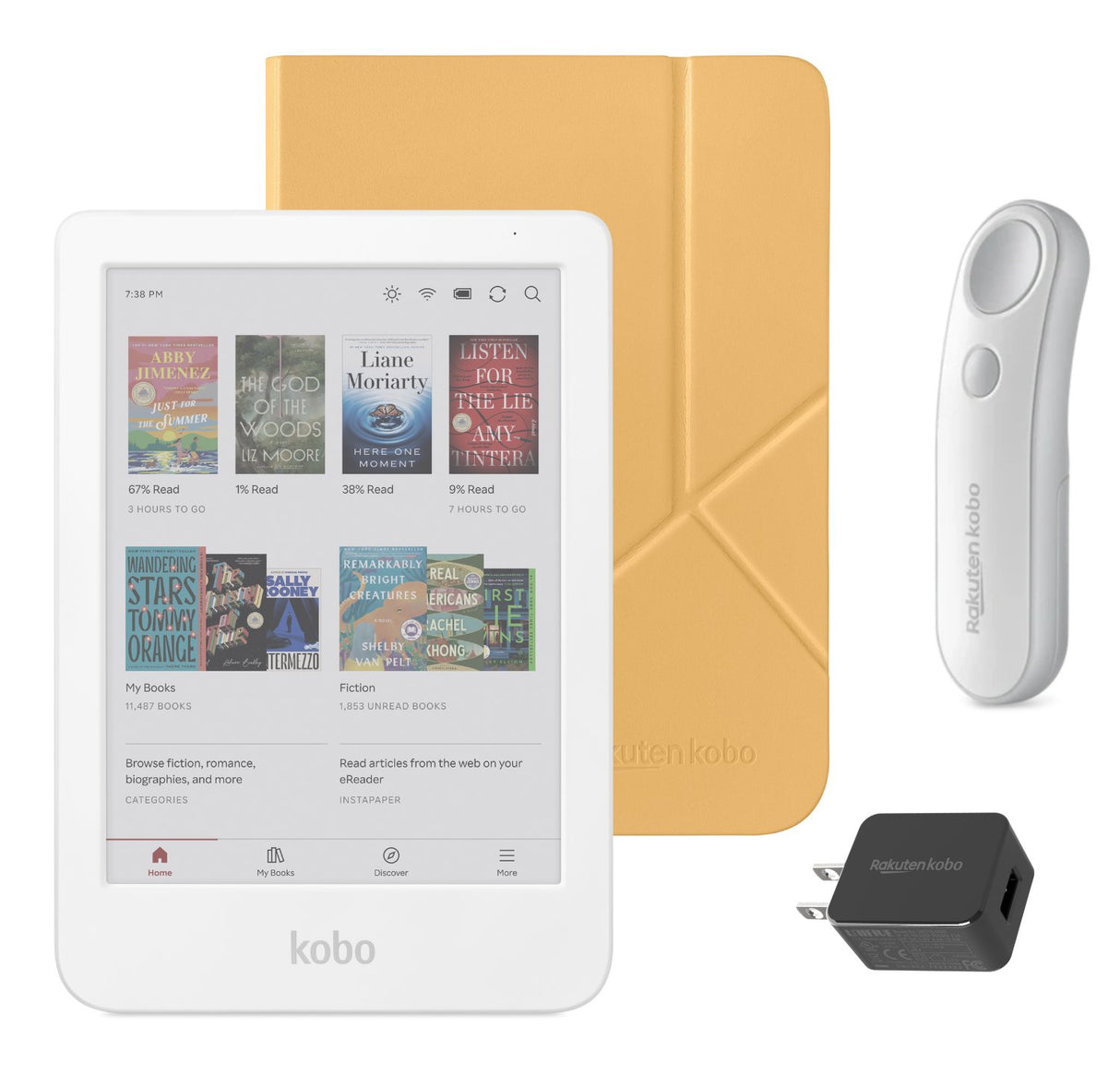 Kobo Clara Colour (White) eReader with SleepCover & White Remote Page Turner Bundle