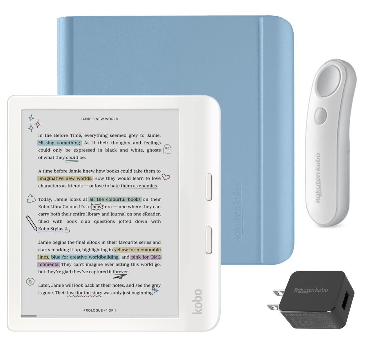 Kobo Libra Colour (White) eReader with Notebook SleepCover & White Remote Page Turner Bundle