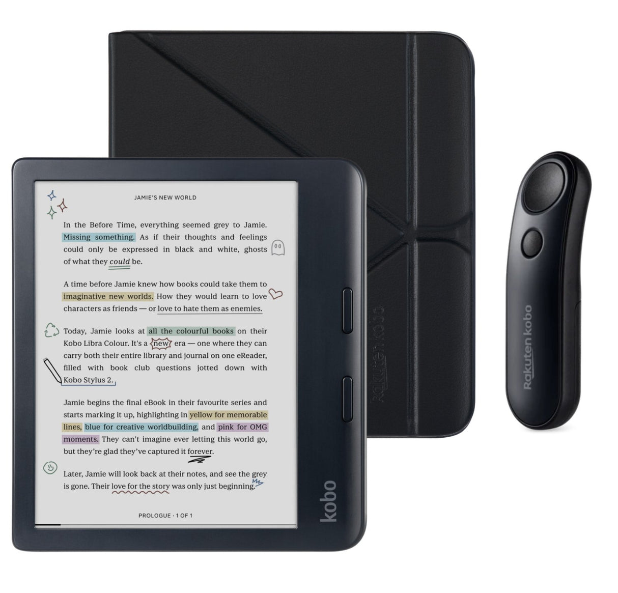Kobo Libra Colour (Black) eReader with SleepCover & Black Remote Page Turner Bundle