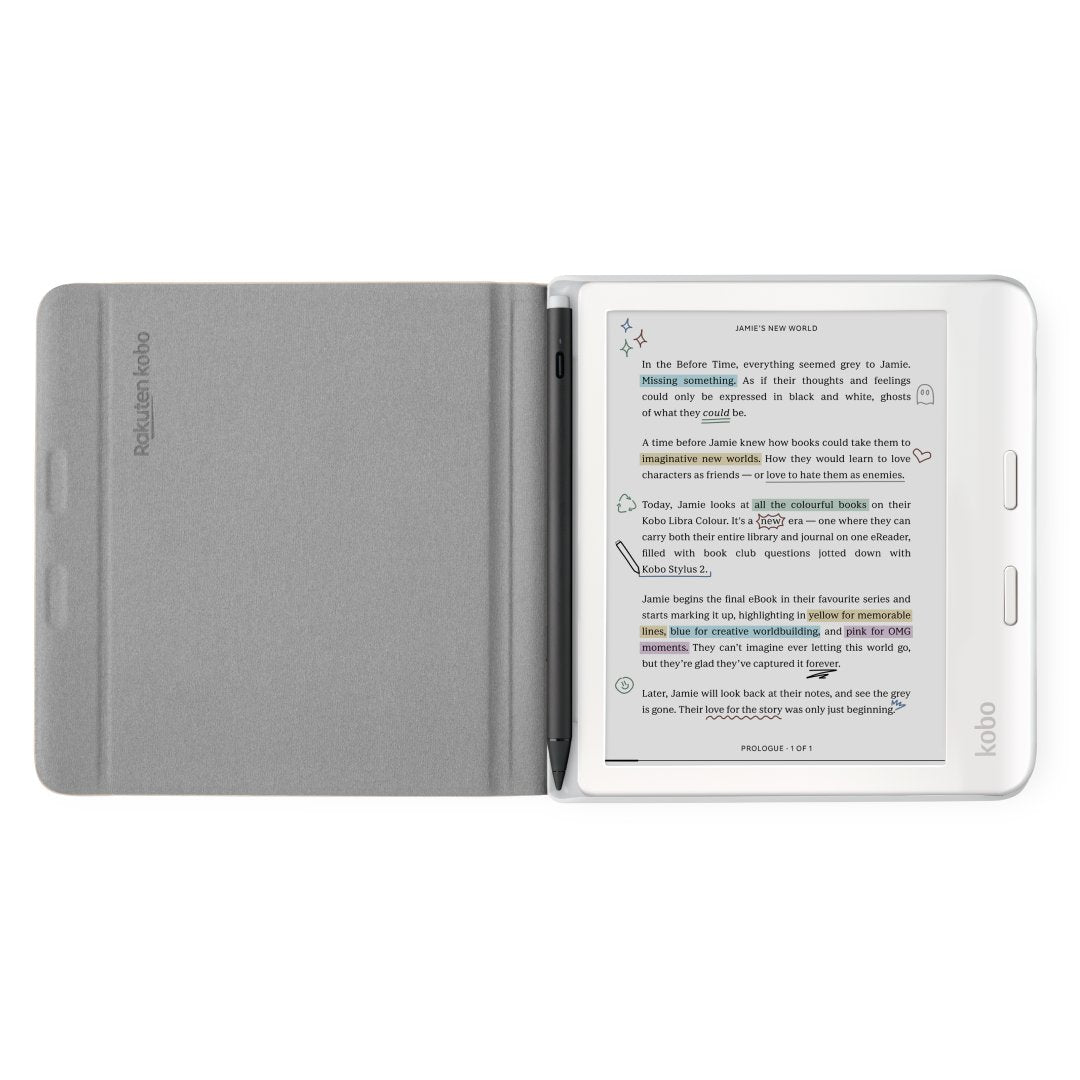 Kobo Libra Colour (White) eReader with Notebook SleepCover & White Remote Page Turner Bundle